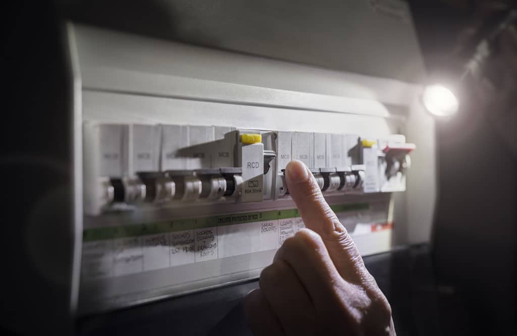 Electricity power outage emergency turning on or off circuit breaker