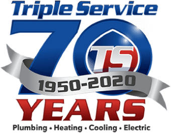 Triple Service 1950-2020 70 Years logo - Plumbing Heating Cooling Electric